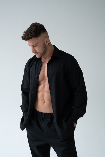 CZARNA KOSZULA MĘSKA | RYDELiNE MEN