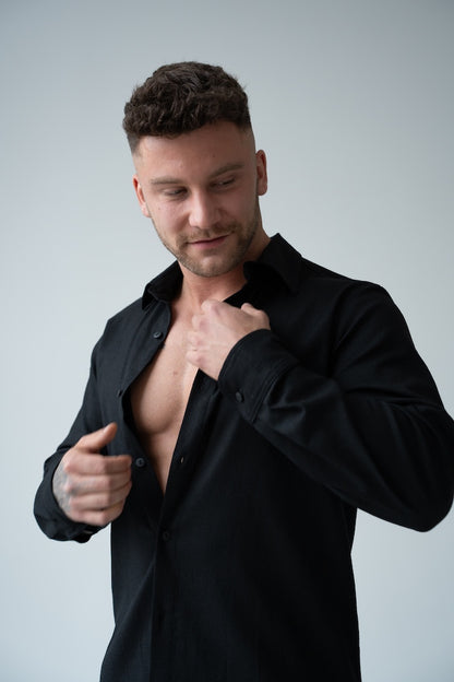 CZARNA KOSZULA MĘSKA | RYDELiNE MEN