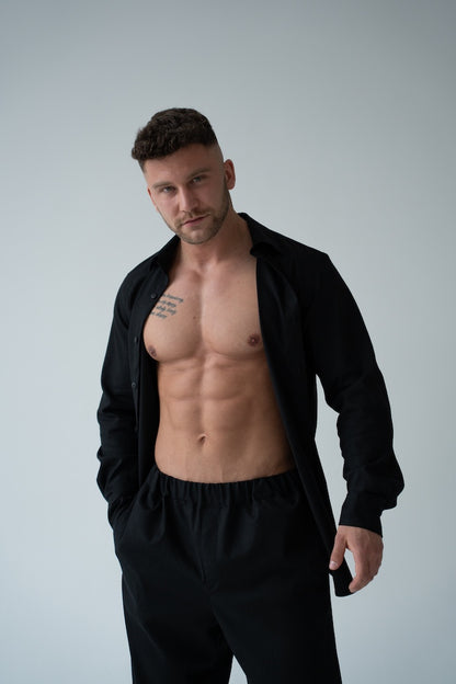 CZARNA KOSZULA MĘSKA | RYDELiNE MEN