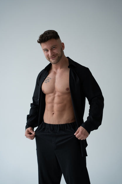 CZARNA KOSZULA MĘSKA | RYDELiNE MEN