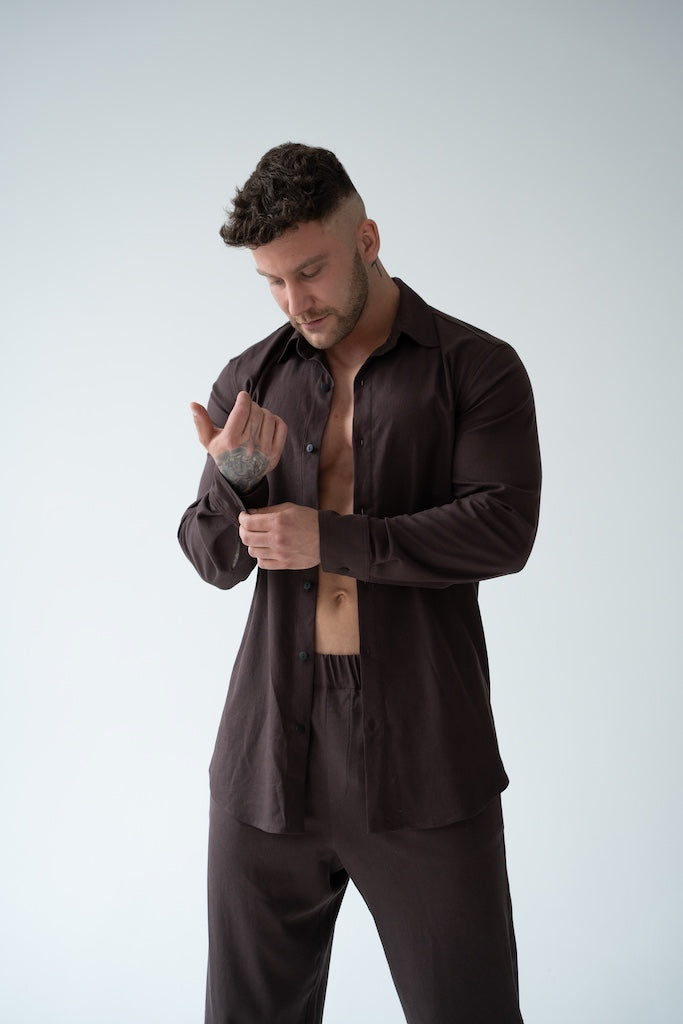 BRĄZOWA KOSZULA MĘSKA | RYDELiNE MEN