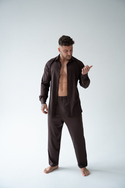 BRĄZOWE SPODNIE MĘSKIE | RYDELiNE MEN