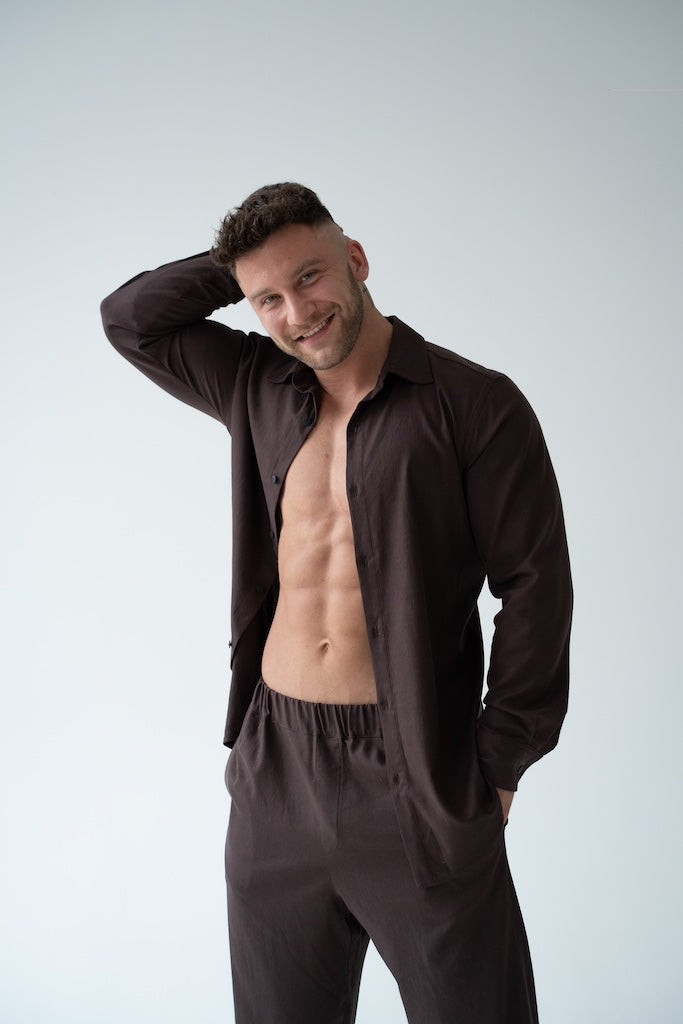 BRĄZOWA KOSZULA MĘSKA | RYDELiNE MEN