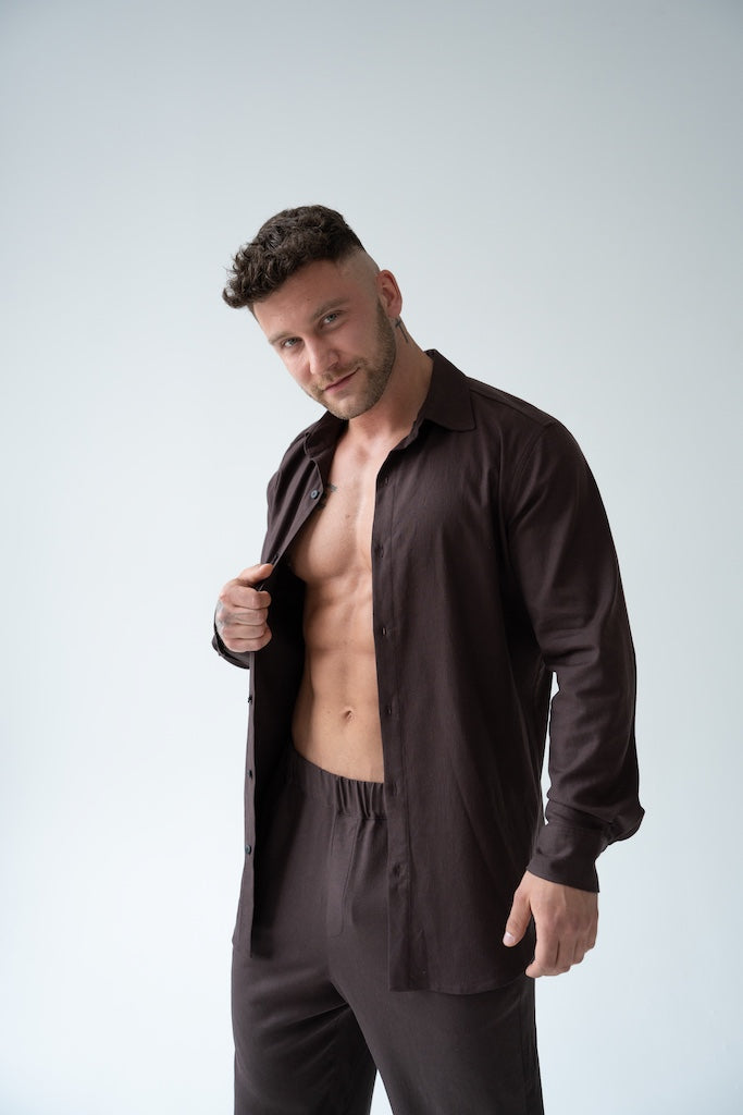 BRĄZOWA KOSZULA MĘSKA | RYDELiNE MEN
