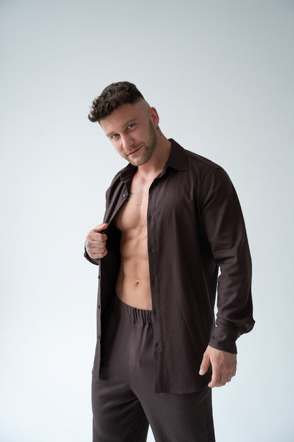 BRĄZOWA KOSZULA MĘSKA | RYDELiNE MEN